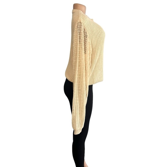 Zara Cream Knit Sheer Long Sleeve Sweater - Picture 5 of 8